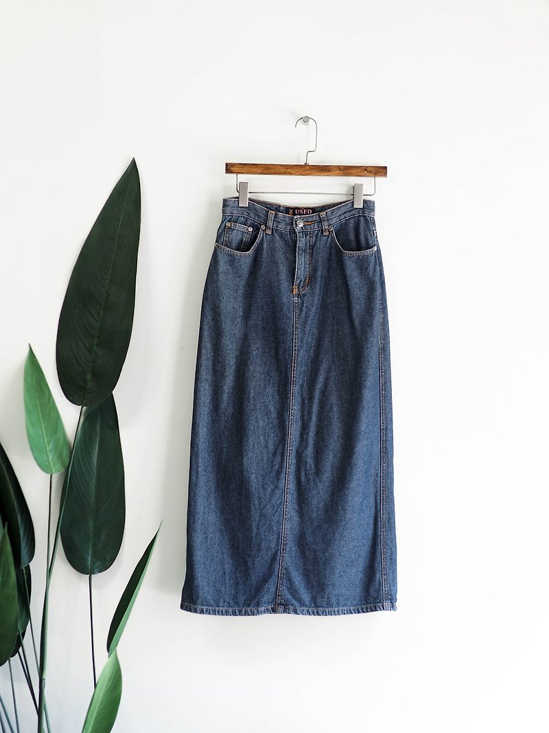 USED gray blue simple classic plain antique cotton denim tannin A-line skirt skirt