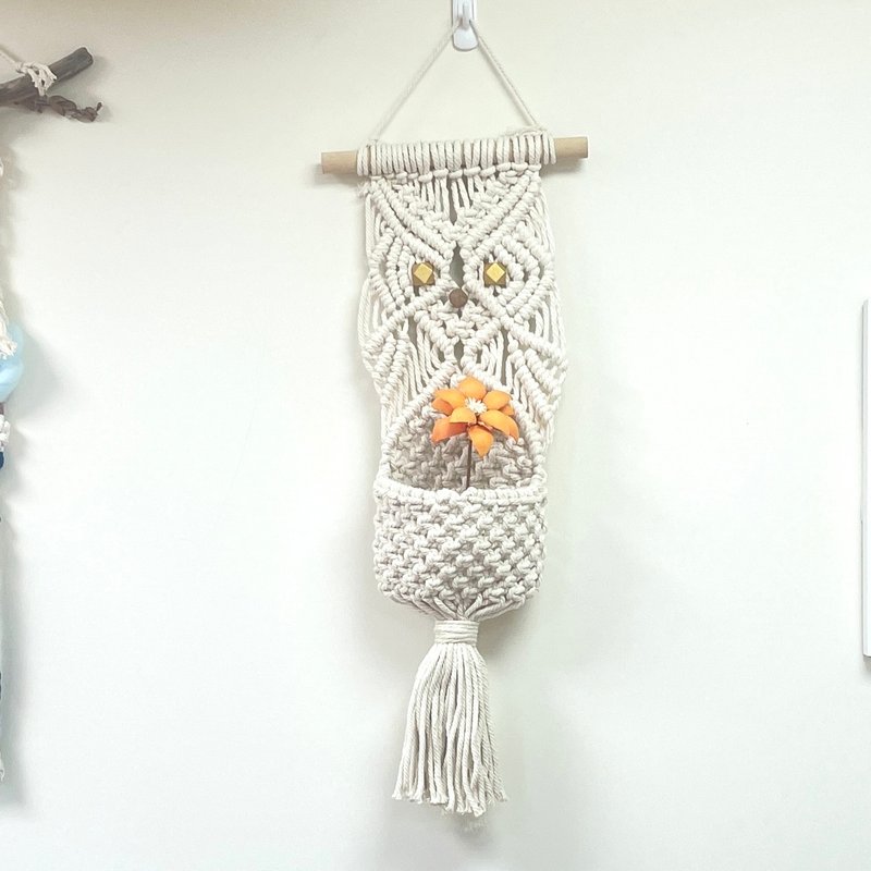 Macrame owl storage pendant [Macrame owl] - ของวางตกแต่ง - ผ้าฝ้าย/ผ้าลินิน 