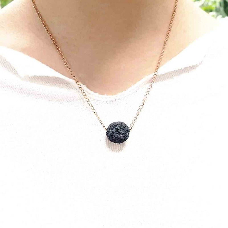 Titanium Steel Rose Gold Diffuser Necklace Black 14mm Big Round Aroma Rock - Collar Necklaces - Stainless Steel Black