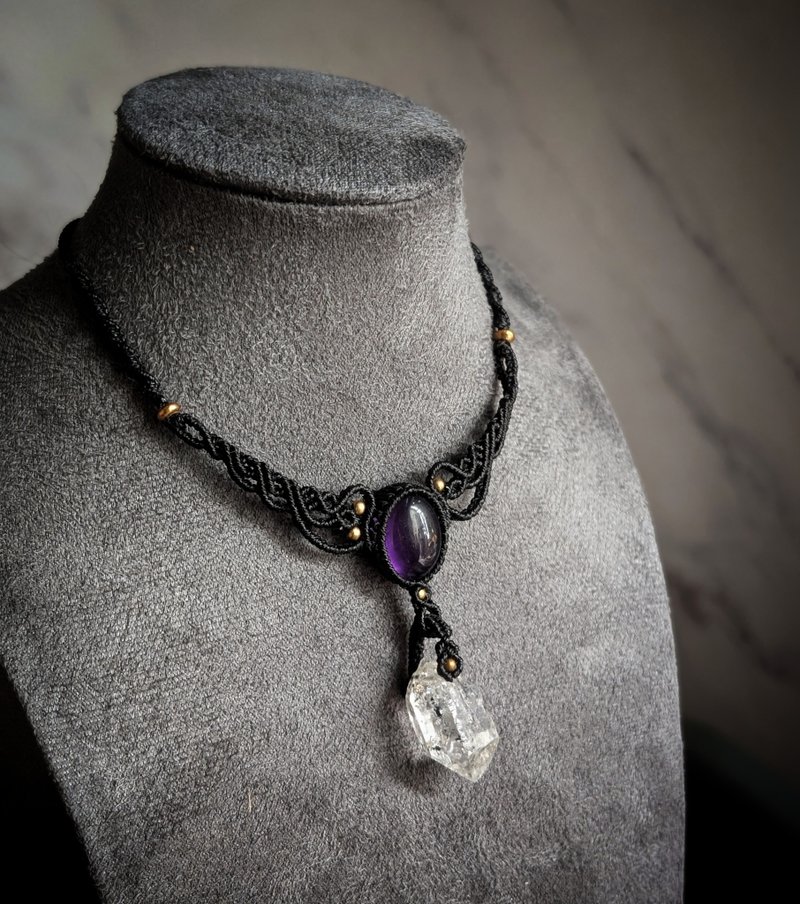 閃靈鑽編織項鍊│鎖骨鍊│紫水晶│藍晶石│淨化│能量療癒│ - 項鍊 - 水晶 紫色