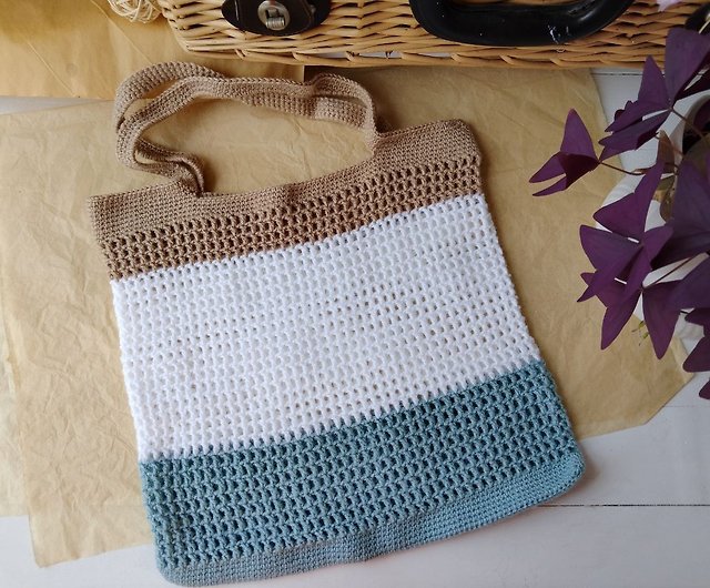 Striped shopper bag, Light summer bag, Market Bag,Crochet Bag