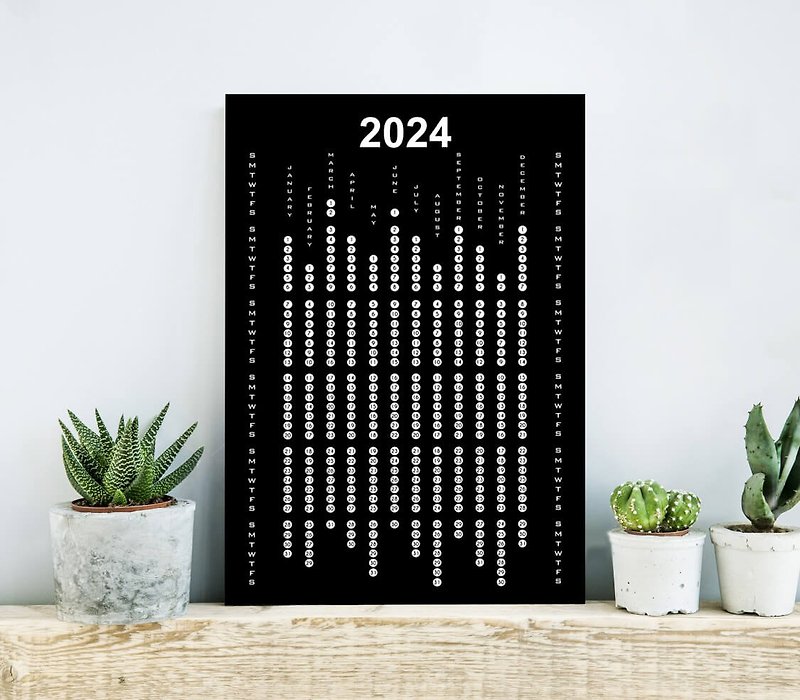 Black White Calendar 2024, Minimalist Calendar for Office Kitchen - 掛牆畫/海報 - 紙 