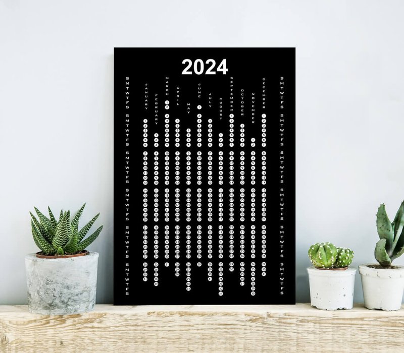 Black White Calendar 2024, Minimalist Calendar for Office Kitchen - 海報/掛畫/掛布 - 紙 