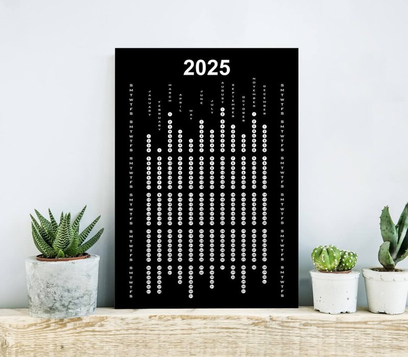 Black White Calendar 2025, Minimalist Calendar for Office Kitchen - Posters - Paper 