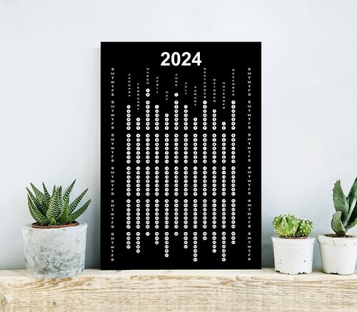 LineDotsArt Black White Calendar 2024, Minimalist Calendar for Office Kitchen