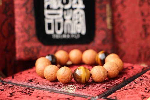 TIBUKKYO德榕藏品 尼泊爾鳳眼菩提子 14mm 黃虎眼石隔珠 客製化串珠設計 佛珠 手串