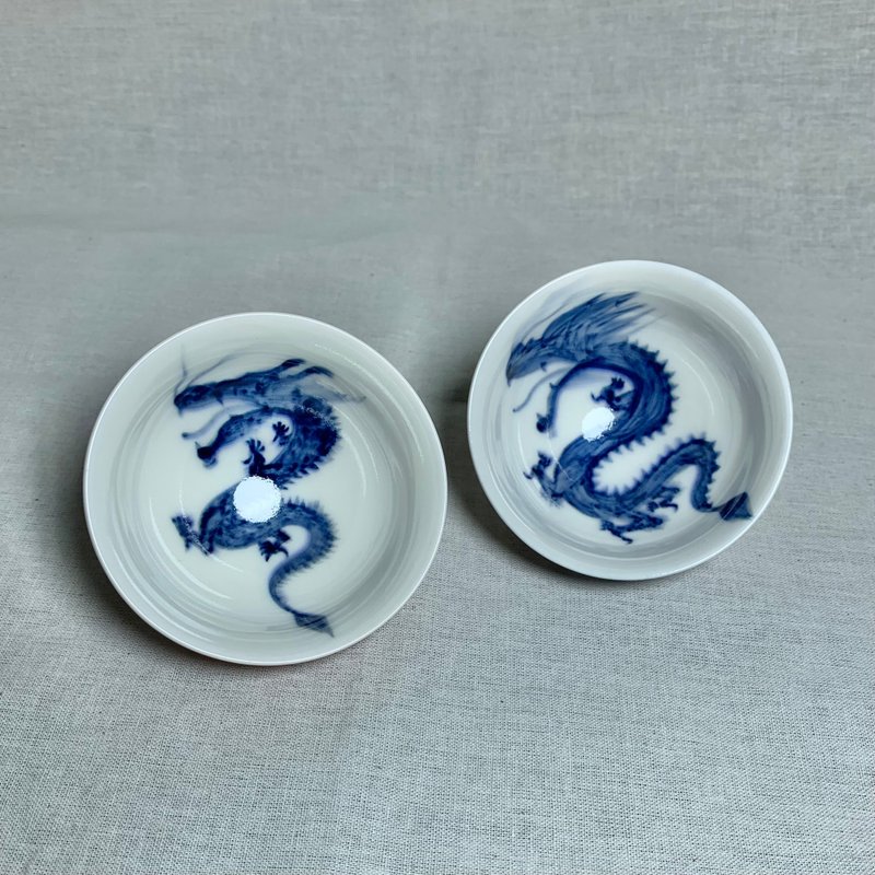 Xianglong Peacock Opening Pairing Cup Gift Box Full Cup 80ml Made by Qiu Yuning Taiwan Yingge 0012 - Teapots & Teacups - Porcelain Blue