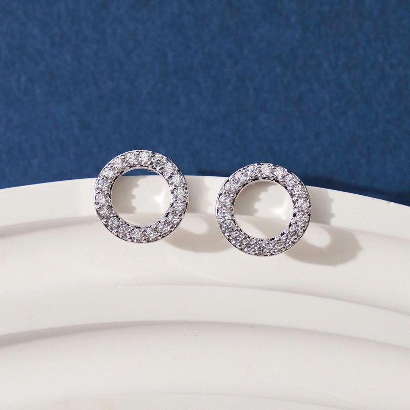 Small hoop diamond earrings (paid service for changing Clip-On is available) - ต่างหู - ทองแดงทองเหลือง สีเงิน