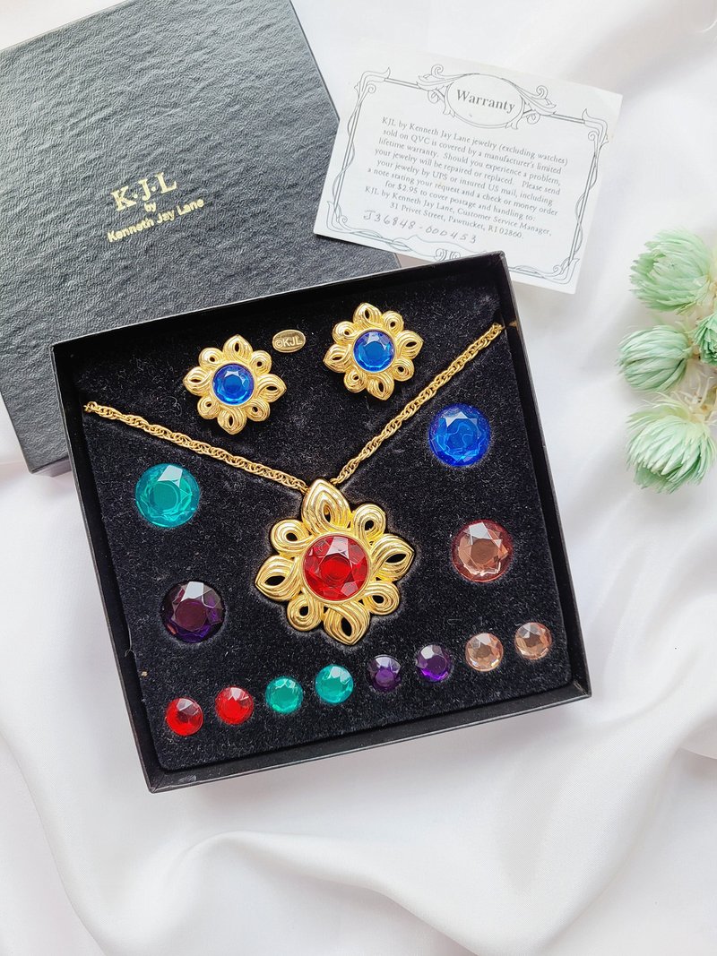 Kenneth Jay Lane 多寶石胸針/墜子/項鍊/耳環/KJL套組 - 項鍊 - 其他金屬 