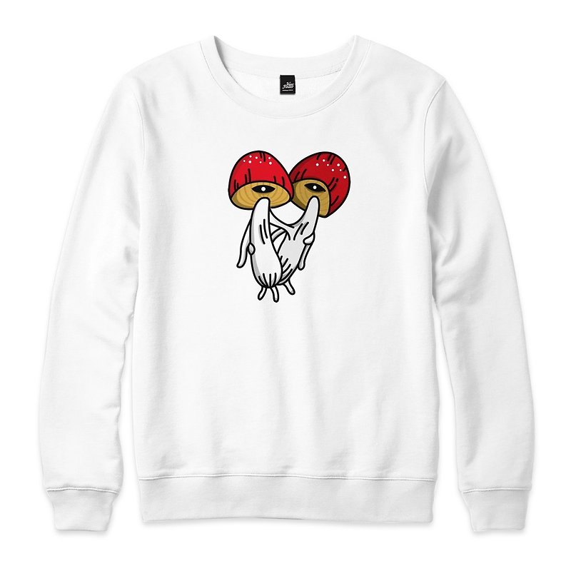 抱抱菇-蘑菇 - 白 - 中性版大學T - 男 T 恤 - 棉．麻 白色
