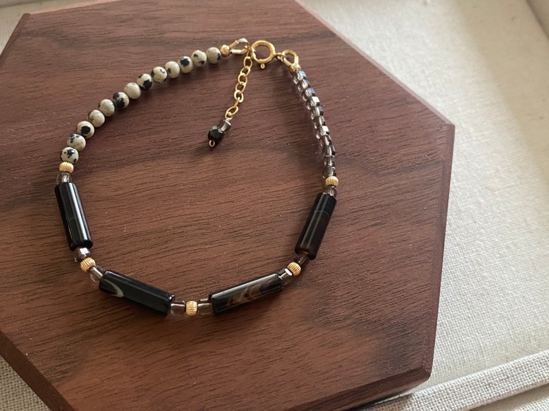 Agate citrine spotted Stone black spinel to ward off evil spirits 14KGF simple bracelet for men and women for couples - สร้อยข้อมือ - คริสตัล สีดำ