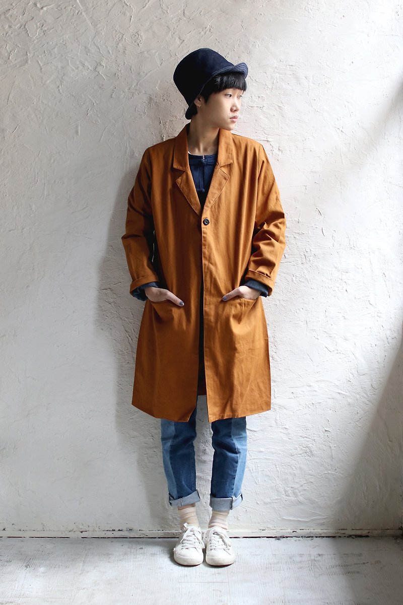 Omake button coat / ochre - เสื้อแจ็คเก็ต - ผ้าฝ้าย/ผ้าลินิน สีส้ม