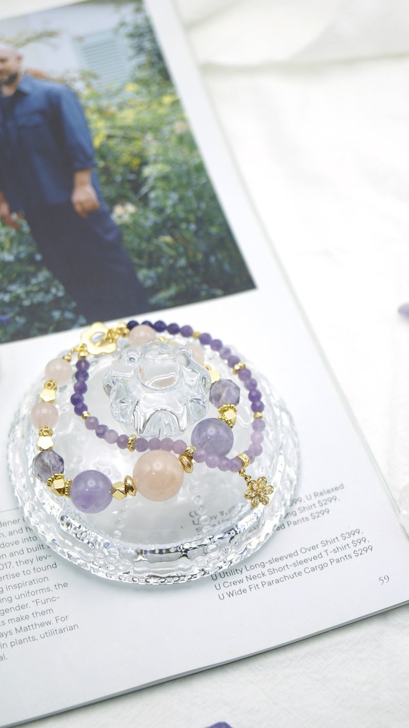 Pink Morgan Amethyst Rose Quartz Bracelet | Increase popularity and popularity | Customized natural crystal bracelet - สร้อยข้อมือ - คริสตัล 