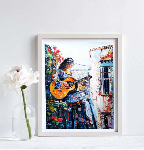 Yoko 油彩画 ギターを弾く女性 Yoko 油彩画 ギターを弾く女性 ギターを弾く女性 Stock Photo