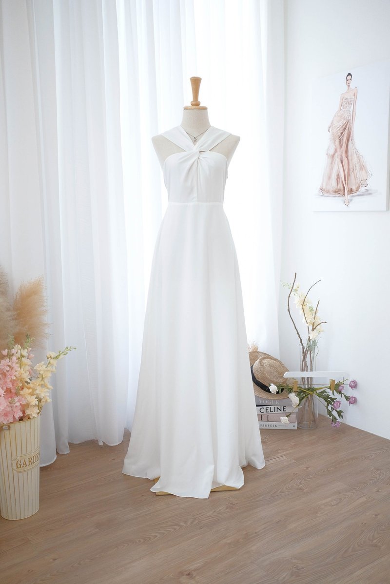 White bridal wedding dress bridesmaid dress party cocktail white gown - 連身裙 - 聚酯纖維 白色