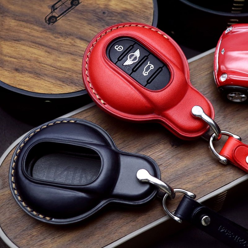 BMW Mini Cooper key chain, Leather Key Fob cover, Key chain, Key Case - Keychains - Other Materials Red