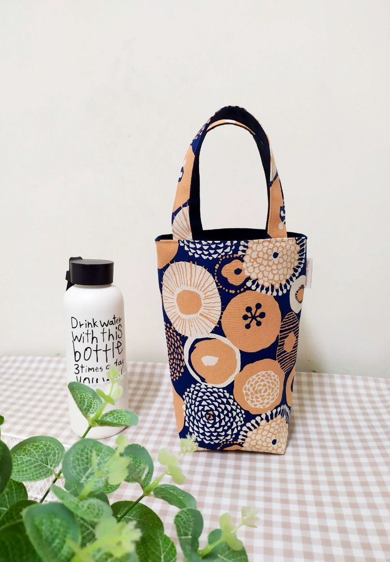 Jiajiajiu series water bottle bag/drink bag/portable canvas bag/pink chrysanthemum flower sea style - ถุงใส่กระติกนำ้ - ผ้าฝ้าย/ผ้าลินิน สีส้ม