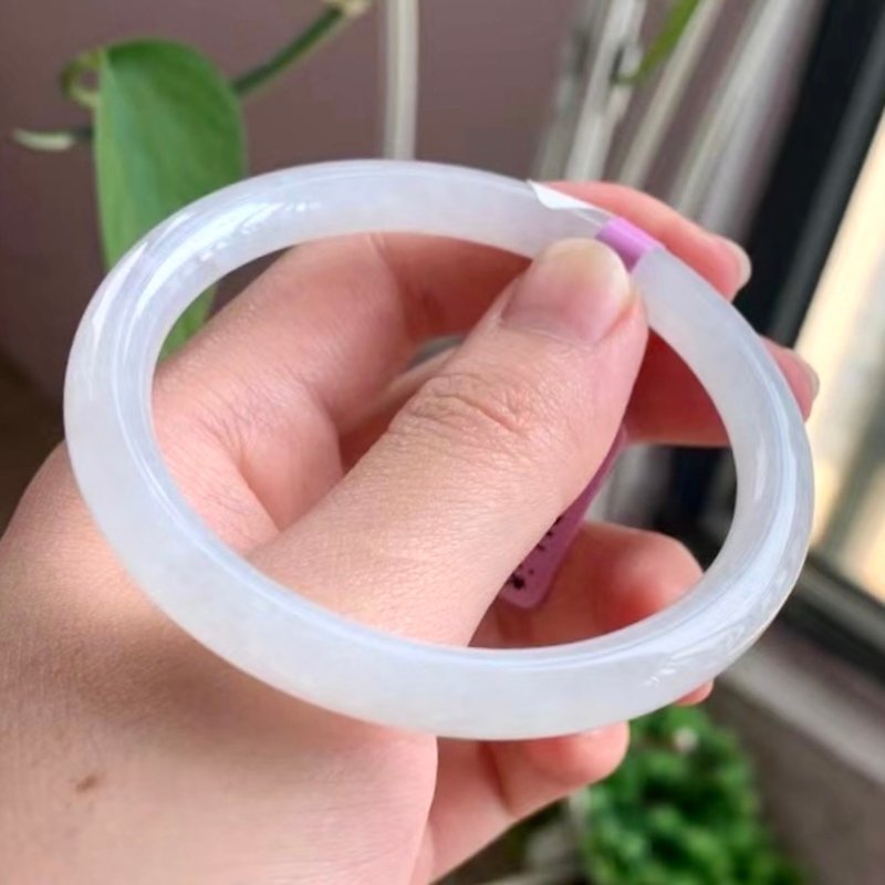 冰種 天然翡翠 緬甸 A玉 玉鐲 • 糯冰種白翡翠福鐲 - 手鍊/手環 - 玉石 白色