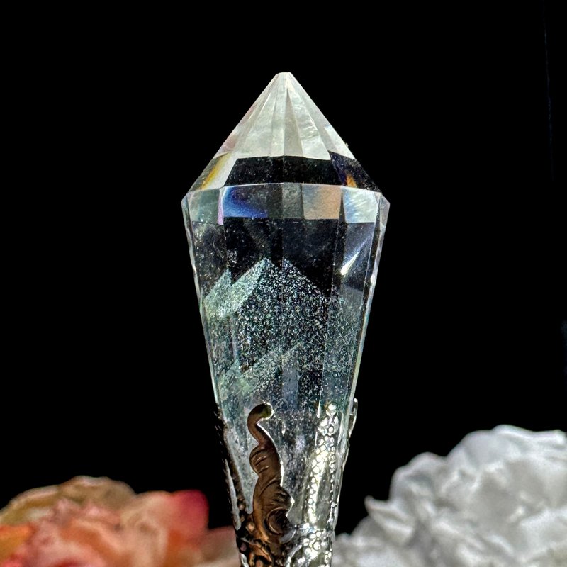 No.127 コレクション級 ダブルグリーンファントムピラミッドクォーツ ペンデュラムペンダント 立体ダブルタワーファントム - ネックレス - クリスタル 透明