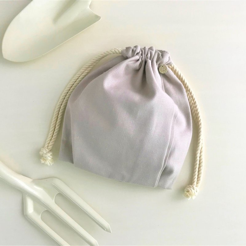 Cotton Linen canvas side two-tuck drawstring pouch gray beige - Toiletry Bags & Pouches - Cotton & Hemp Gray