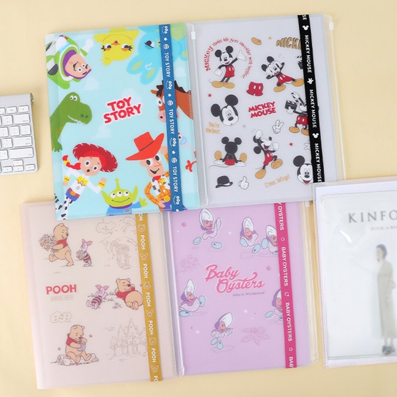 ディズニー 6+1 多機能ファイル バンド付き - A4 L字型ファイル くまのプーさん ミッキー トイ・ストーリー - クリアファイル - プラスチック 多色