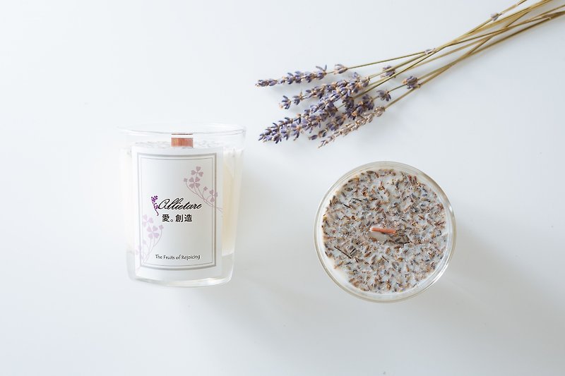 【Lavender - Wooden Fragrance Candle】 Peace-Taiwan Lavender Woodwick Candle Skin Care Candle / Home Decoration / Dry Flower / Birthday Gift / Graduation Gift / Wedding Small Things - เทียน/เชิงเทียน - พืช/ดอกไม้ 