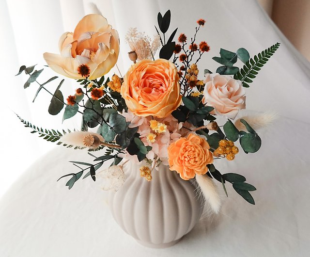 湾曲した花瓶の花 - 温かみのあるオレンジ - ショップ afternoon flower floral studio ドライフラワー・ブーケ -  Pinkoi