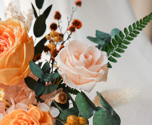 湾曲した花瓶の花 - 温かみのあるオレンジ - ショップ afternoon flower floral studio ドライフラワー・ブーケ -  Pinkoi