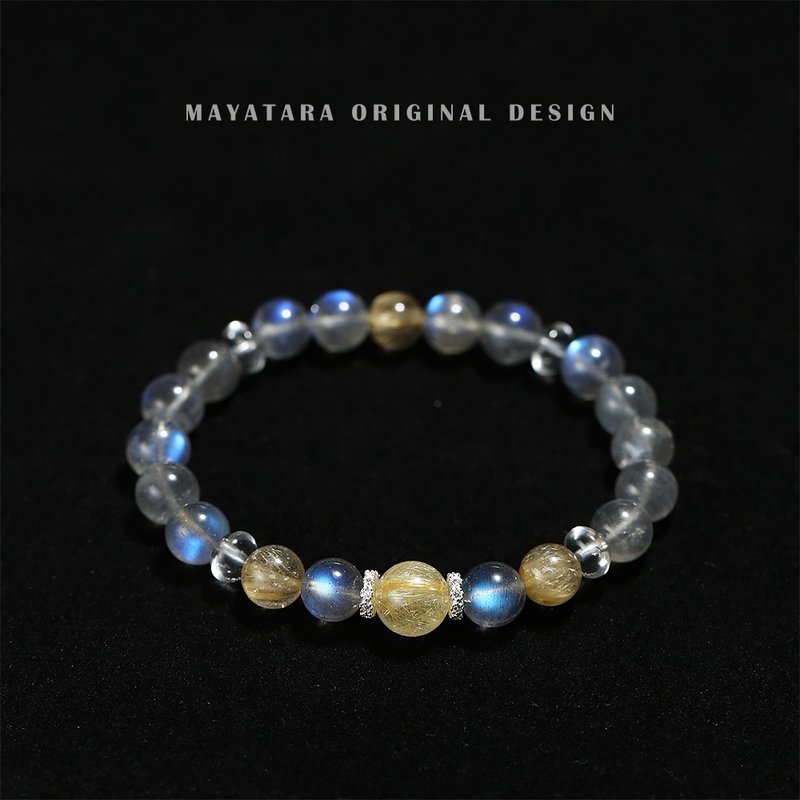 全藍光拉長石灰月光搭配金發晶單圈手串喜用金水 - 手鍊/手環 - 水晶 灰色