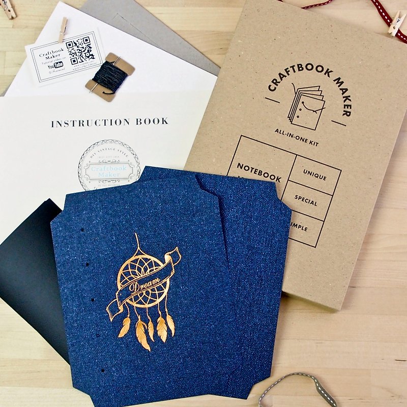 Special Textured Denim Paper + Suede Tassel Bookmark Craftbook Maker (DIY Notebook / Bookbinding Kit) - Dream - Wood, Bamboo & Paper - Paper Blue