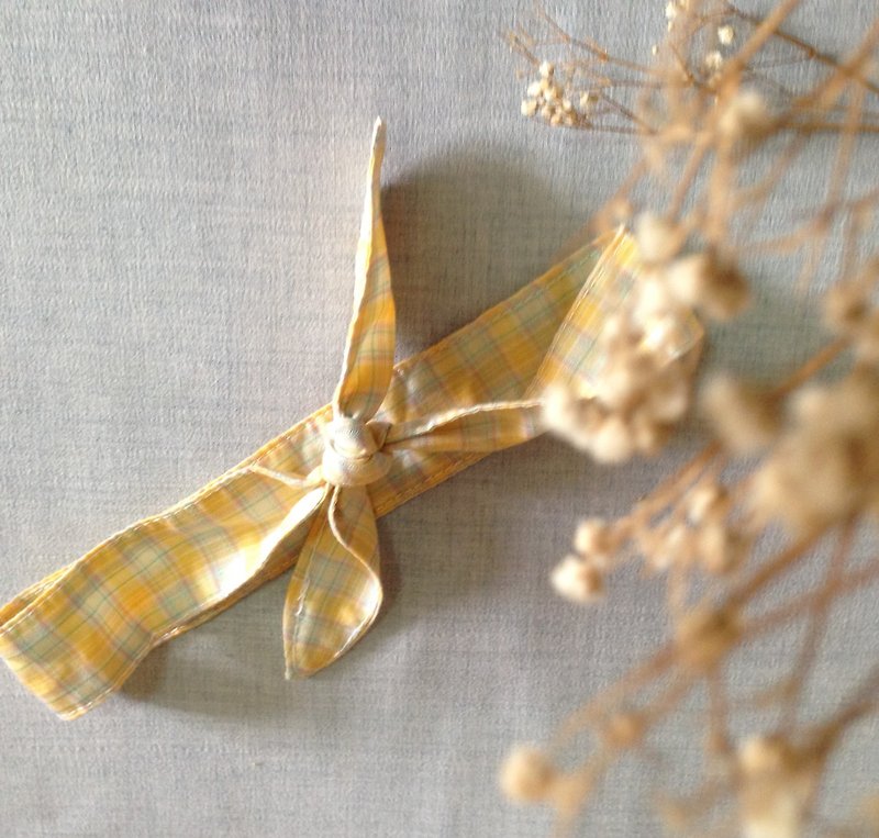 Honeydew ice tea - Qian Chen double ring hand-tied banded scarf hair band - เครื่องประดับผม - ผ้าฝ้าย/ผ้าลินิน สีเหลือง