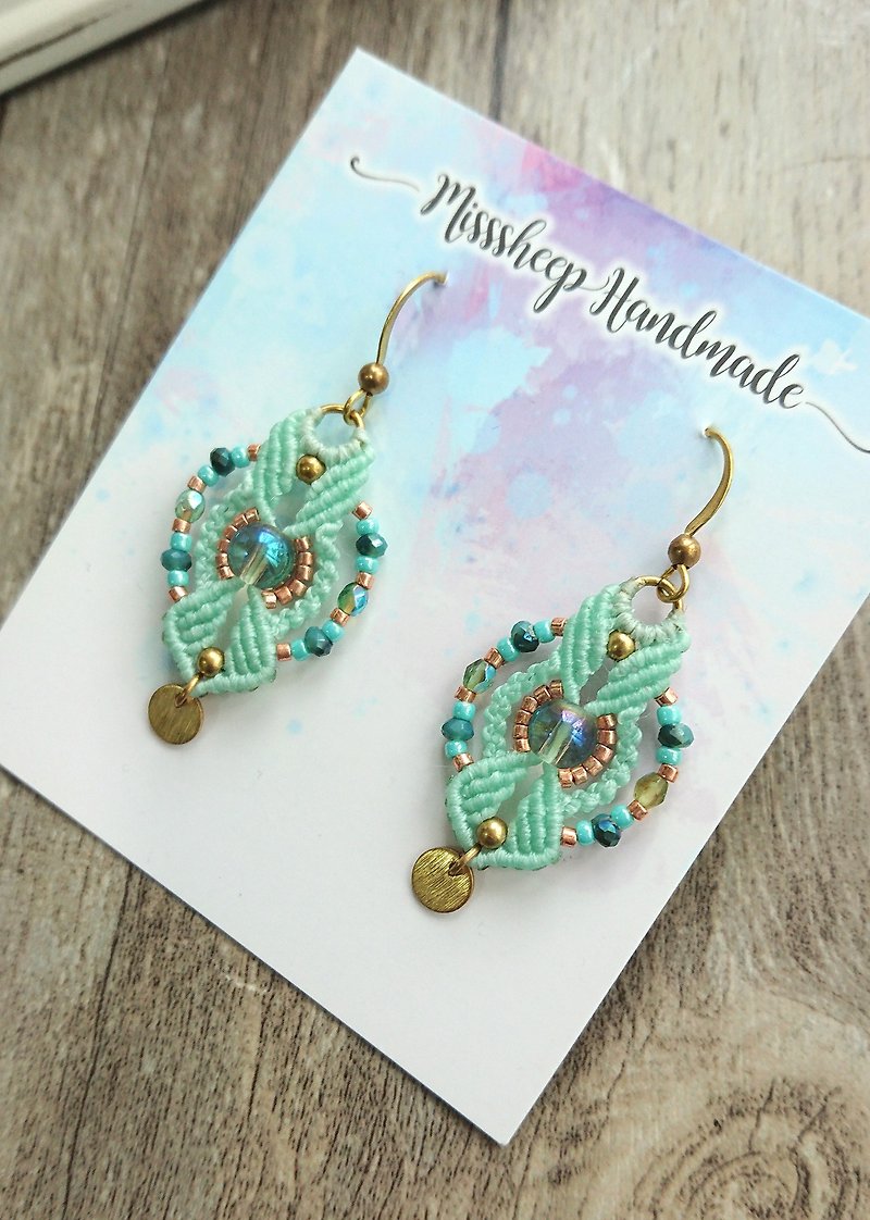A133-National style South American wax line woven brass beads Japanese beads earrings (ear hook / ear clip) - Earrings & Clip-ons - Other Materials Green