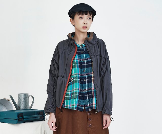 Continuous color stand collar drawstring jacket - Shop And by