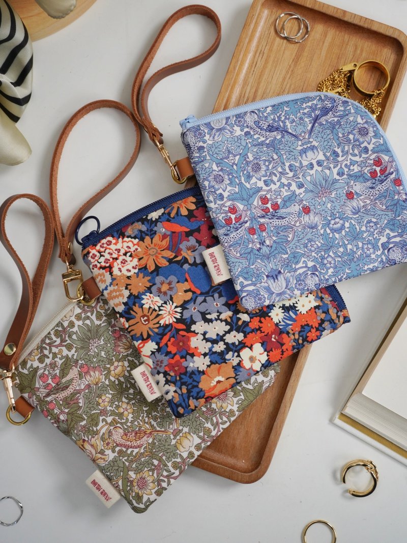 British Liberty thin L-shaped zipper short clip storage bag/coin purse/card holder/key bag - Wallets - Cotton & Hemp Blue