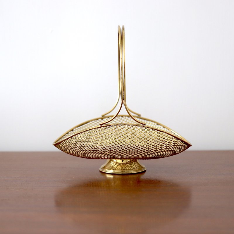 Art deco decorative brass gold mesh curved high platform basket - กล่องเก็บของ - โลหะ สีทอง