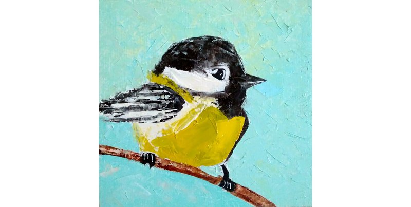 Chickadee Original Painting, Bird Wall Art, Animal Artwork, Mini Oil Art, 手工油畫 - 海報/掛畫/掛布 - 其他材質 多色