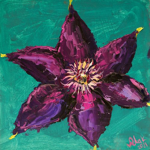 Nataly Mak Clematis Painting Small Floral Original Painting Tiny Oil Painting Impasto Flowe