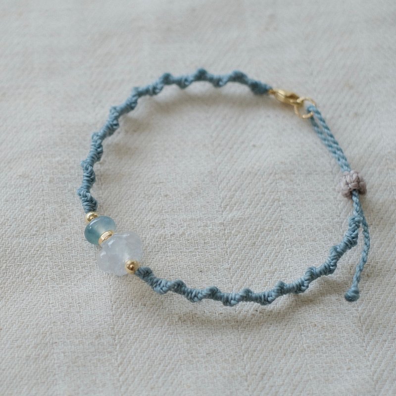 Nian Cui - Natural Burmese Grade A Jadeite - ice glass seed luminous pure lotus Wax thread braided bracelet - สร้อยข้อมือ - หยก ขาว