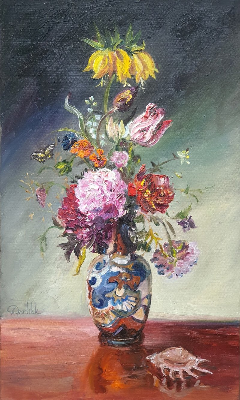 Beatiful flowers in a vase still life oil painting original artwork - 壁貼/牆壁裝飾 - 其他材質 多色