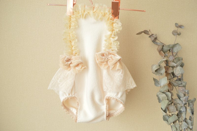 Sitter girl 6-12 month cream and beige lace romper photo prop. Cake smash outfit - 男/女童禮服 - 其他材質 咖啡色