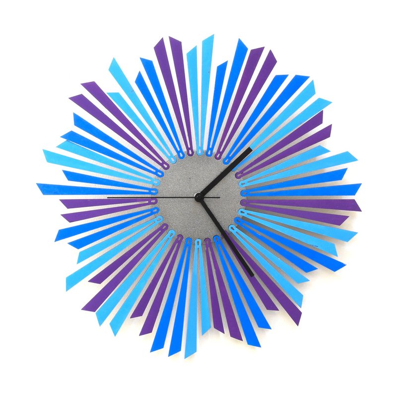 Unique handmade wooden wall clock, The Moon European clock in blue / purple - Clocks - Wood Blue