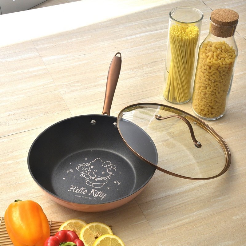 【SANRIO】HELLO KITTY-玫瑰金系列 26公分單柄炒鍋/平底鍋 - 鍋子/烤盤 - 鋁合金 粉紅色