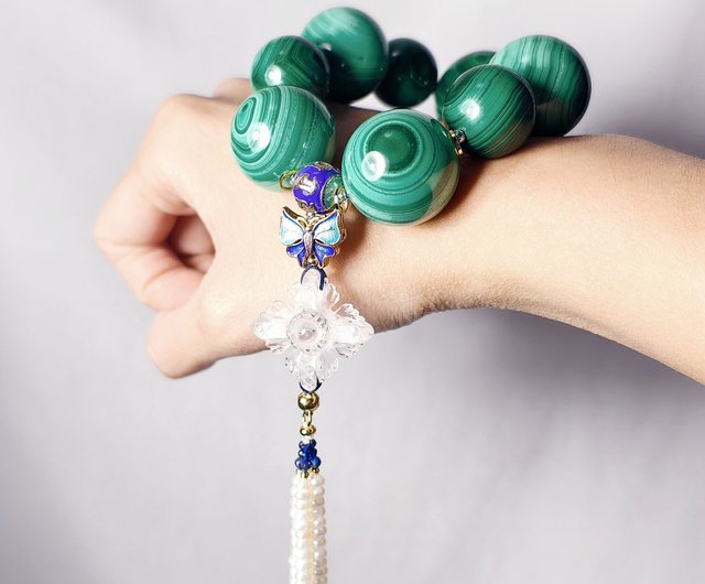 頂級天眼孔雀石白水晶十字金剛杵智慧成功收藏手鍊單品禮物