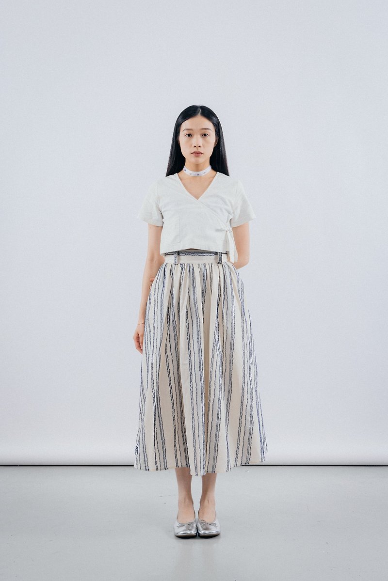 條紋長裙 Pattern Pleated Skirt - 裙子/長裙 - 其他材質 白色