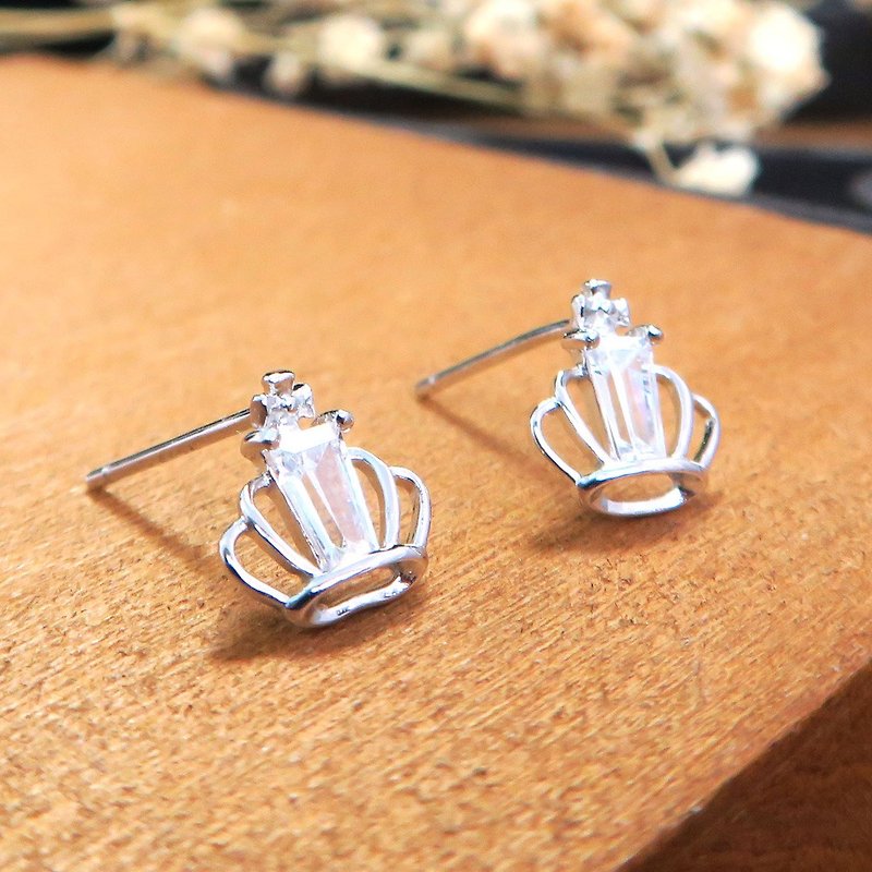 Elegant Star-Rail Crown Silver Earrings (White K Gold) - Earrings & Clip-ons - Sterling Silver Silver