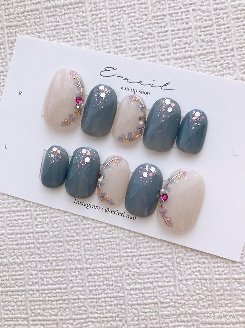 e-nail ネイル 美甲 紫陽花 花 blue flower nails hydrangea かわいい 手作り