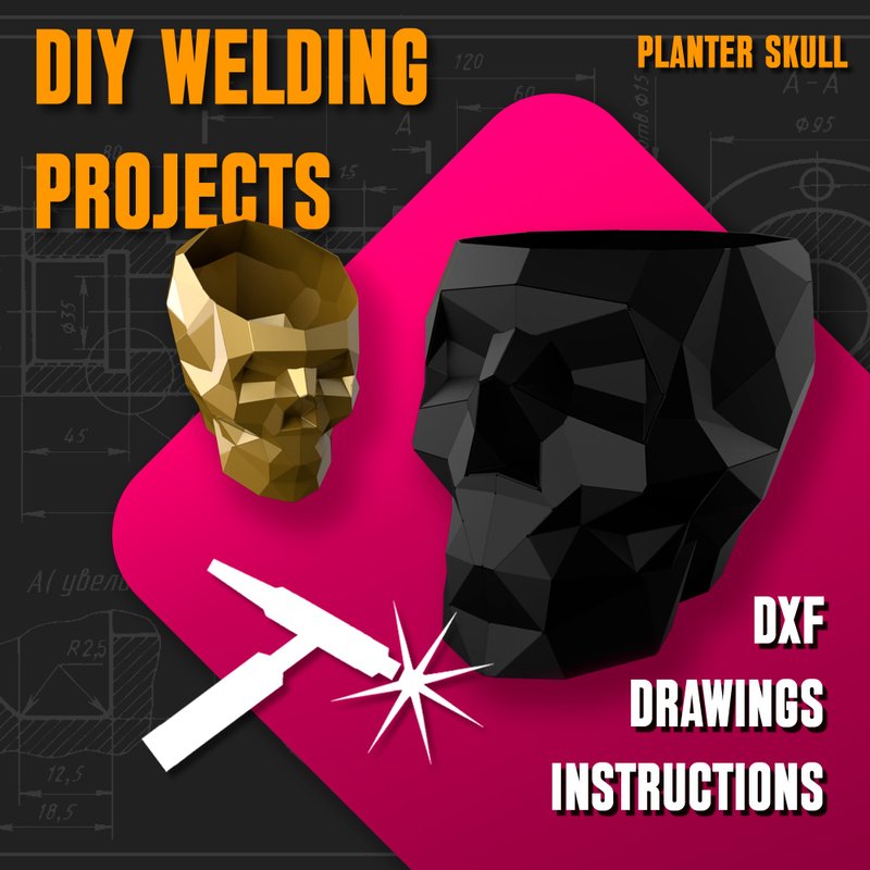 Welding Project Plans Drawings Skull Planter (DXF, PDF) - 圖文範本設計 - 其他材質 