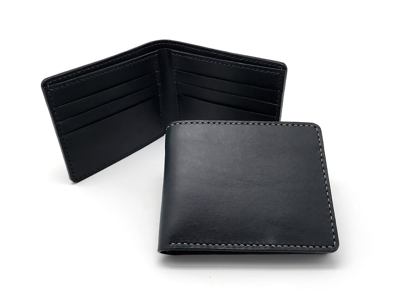 イタリアの植物性なめし革/短いクリップ/財布/財布のカスタマイズ - 財布 - 革 ブラック