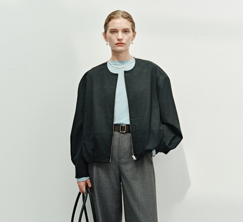 【DI*R同源】 法式簡約/圓領花苞/寬松外套 - 女大衣/外套 - 羊毛 黑色