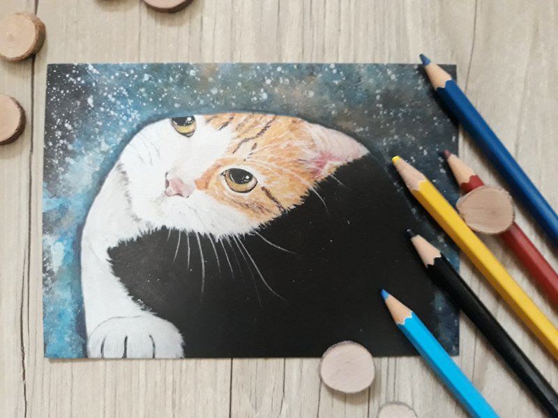 宇宙の猫と星-ブラックホールオレンジ - カード・はがき - 紙 多色